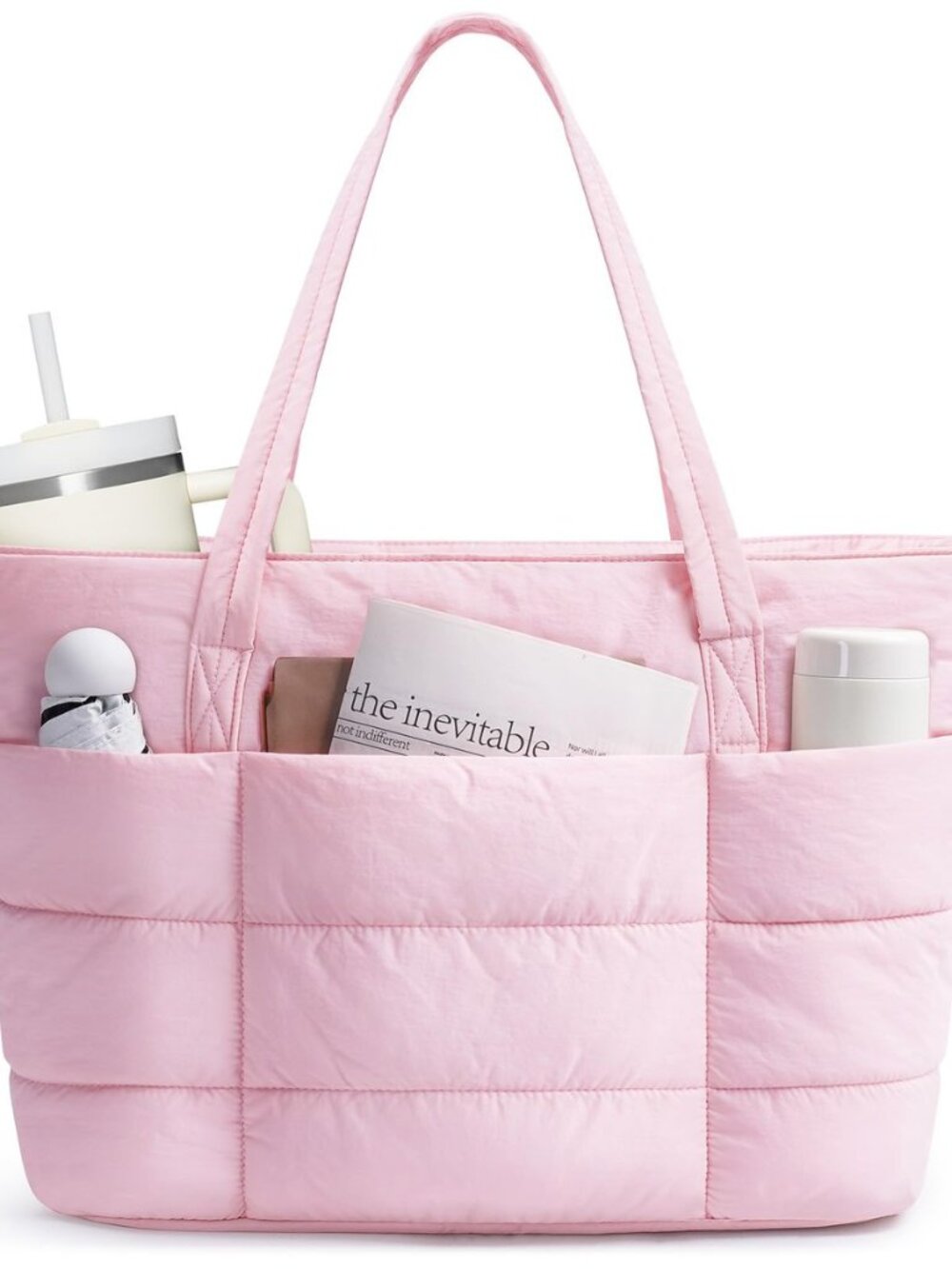 Nylon Puffer Tote Bag for Women, Quilted Travel Gym Nurse Work Bag